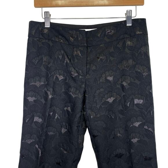 TRINA TURK Black Floral Jacquard Pants Sz 4 Ankle Straight Leg Shimmer Luxury - Picture 2 of 8